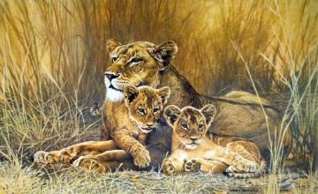 lioness and cubs 2 Oil Paintings